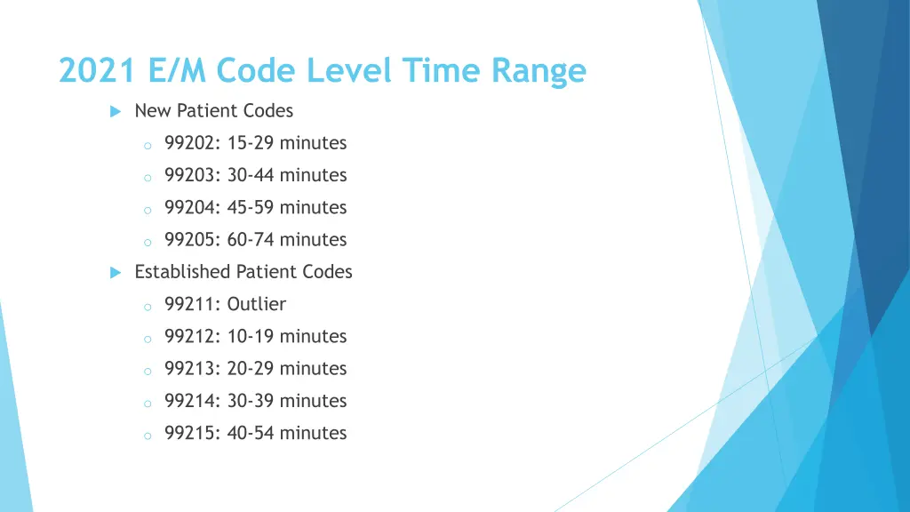 2021 e m code level time range
