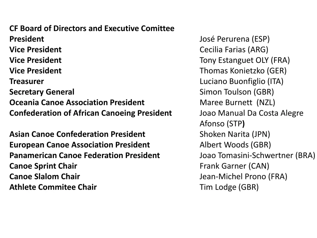 cf board of directors and executive comittee