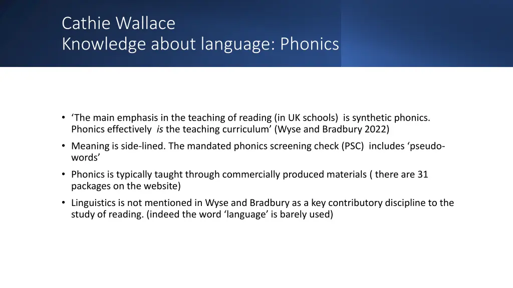 cathie wallace knowledge about language phonics