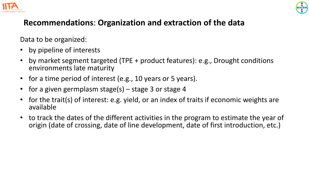 recommendations organization and extraction