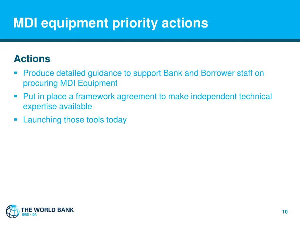 mdi equipment priority actions