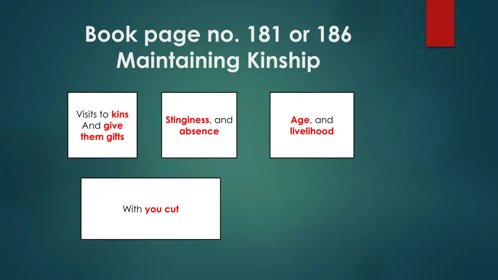 book page no 181 or 186 maintaining kinship