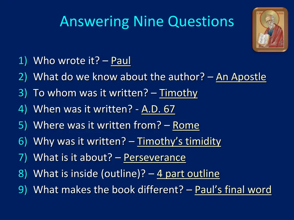 answering nine questions