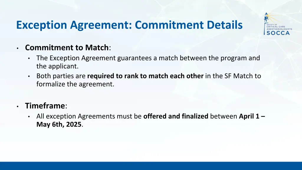 exception agreement commitment details