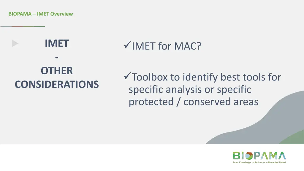 biopama imet overview