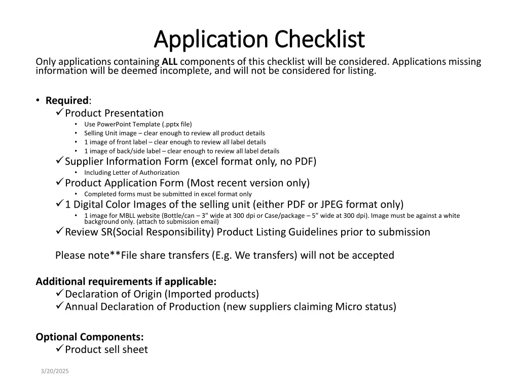 application checklist application checklist