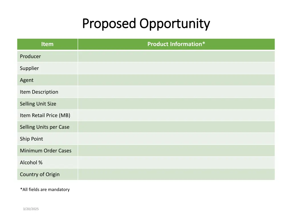 proposed opportunity proposed opportunity