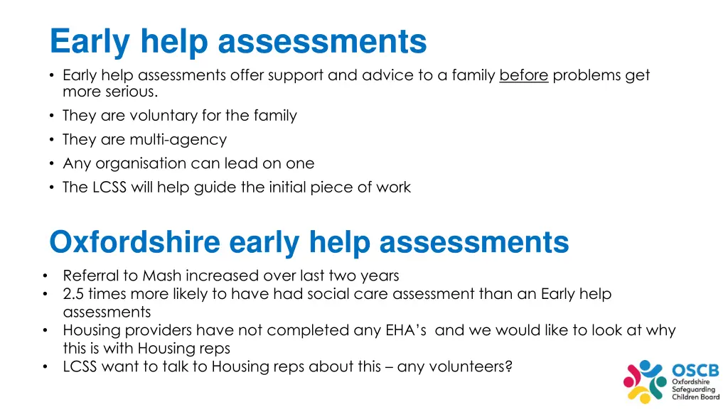 early help assessments
