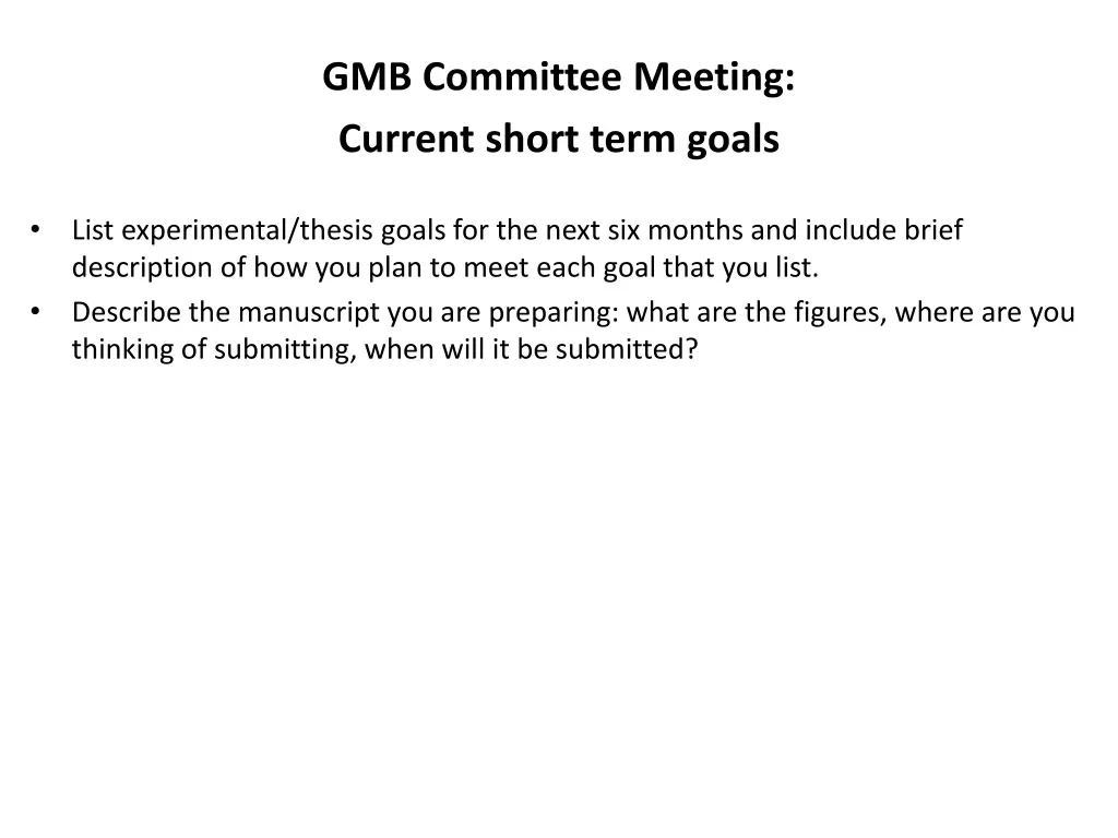 gmb committee meeting current short term goals