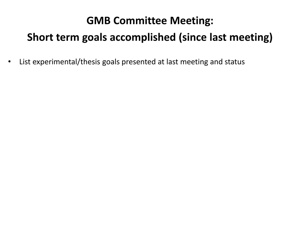 gmb committee meeting short term goals