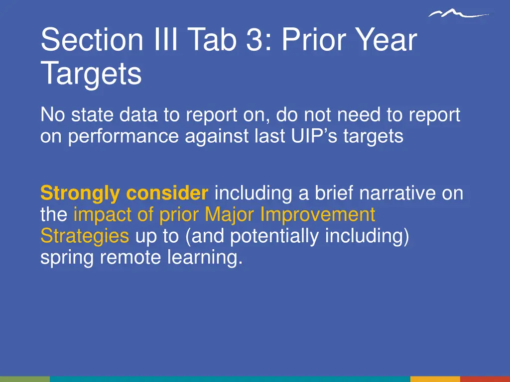 section iii tab 3 prior year targets