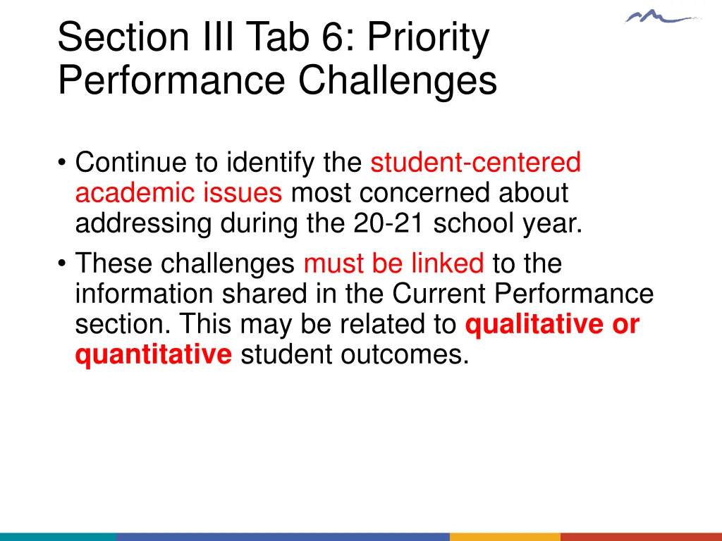 section iii tab 6 priority performance challenges