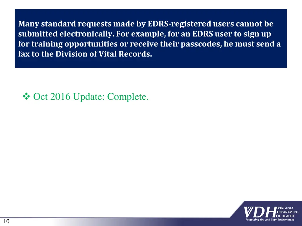 many standard requests made by edrs registered