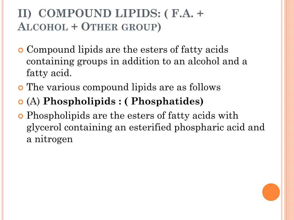ii compound lipids f a a lcohol o ther group