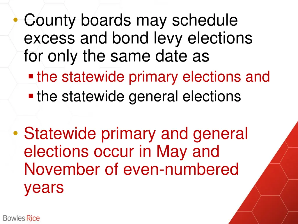 county boards may schedule excess and bond levy