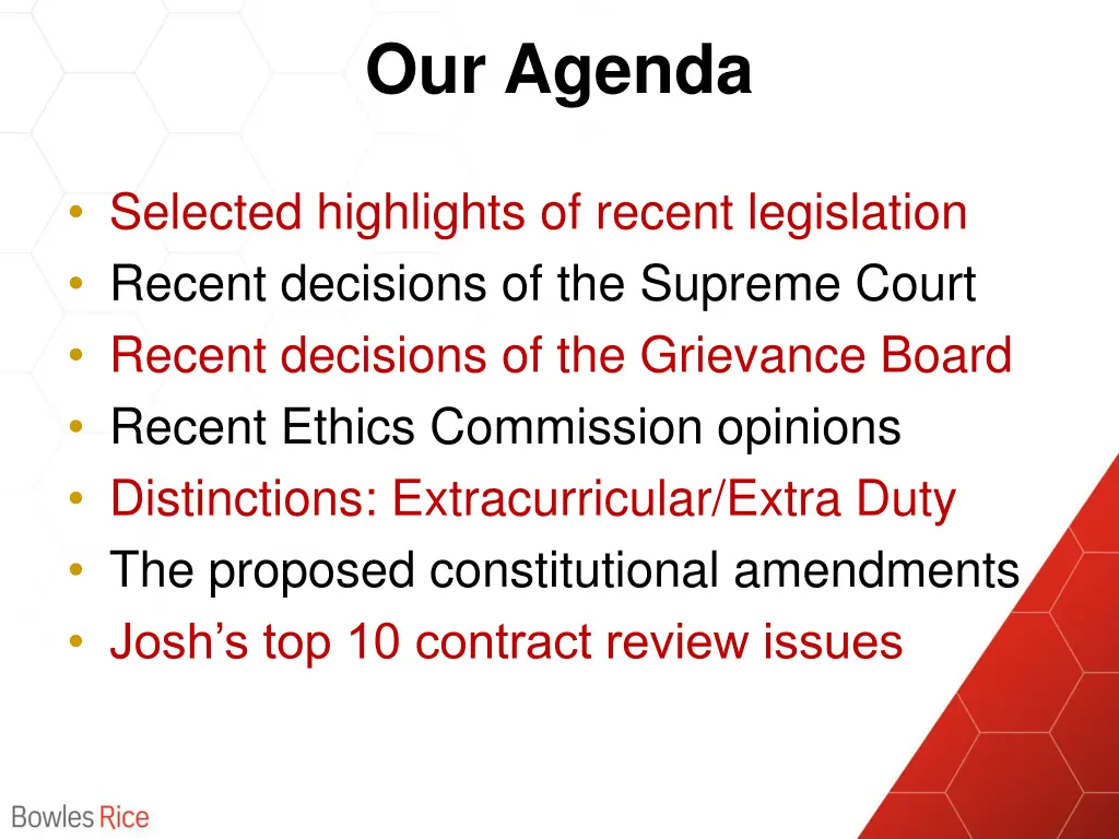 our agenda