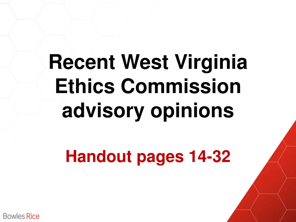 recent west virginia ethics commission advisory