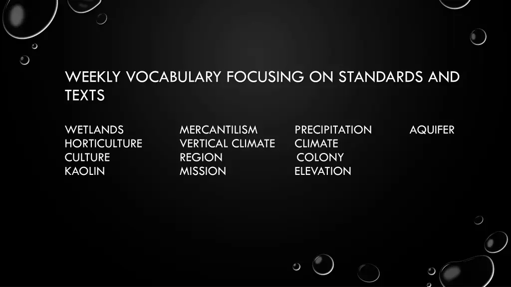 weekly vocabulary focusing on standards and texts
