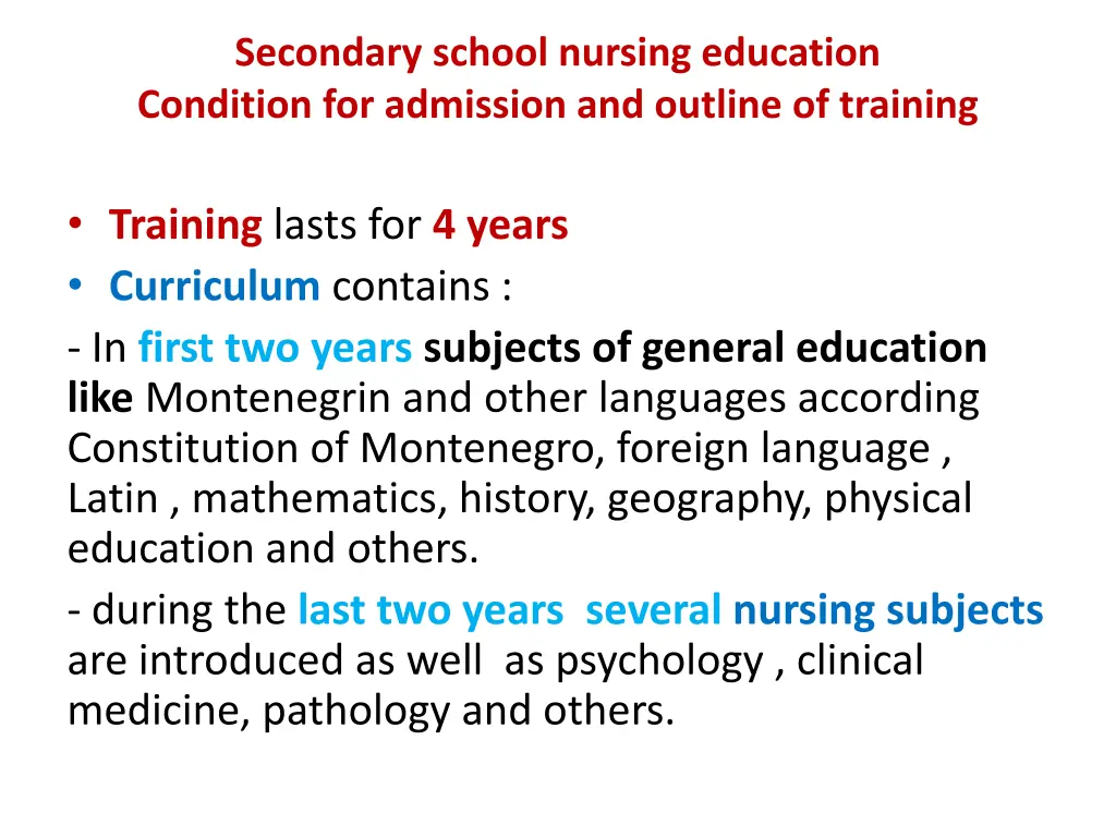 secondary school nursing education condition 1