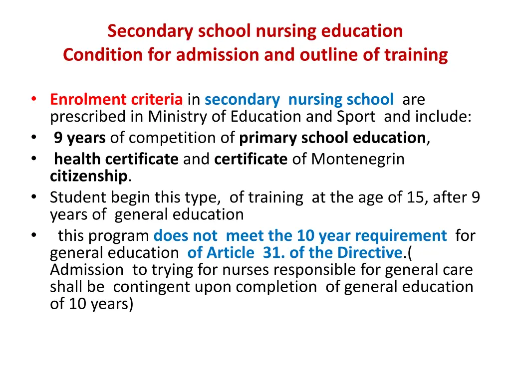 secondary school nursing education condition
