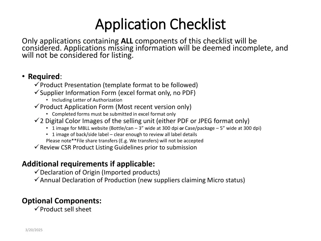application checklist application checklist