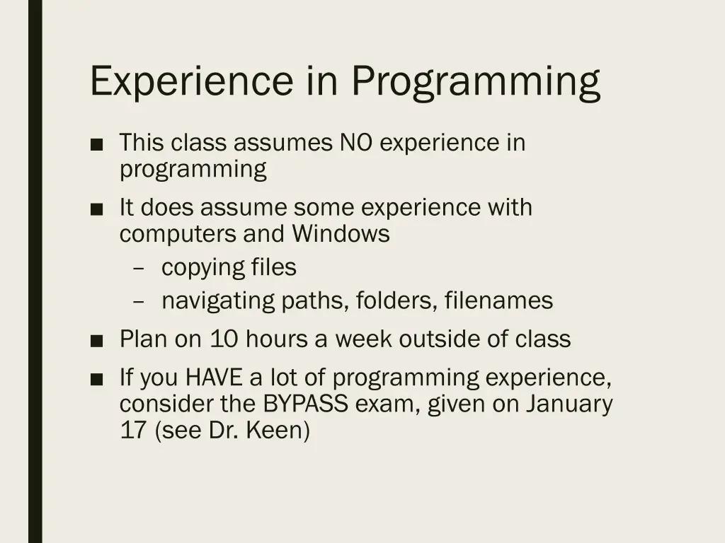 experience in programming