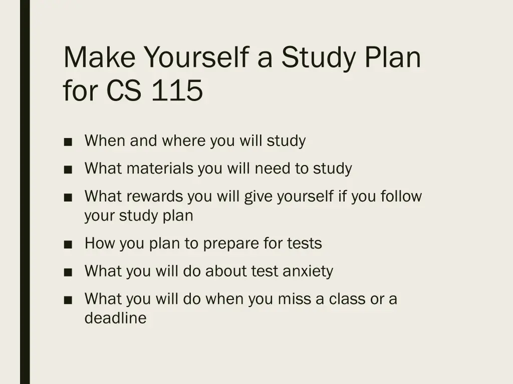 make yourself a study plan for cs 115