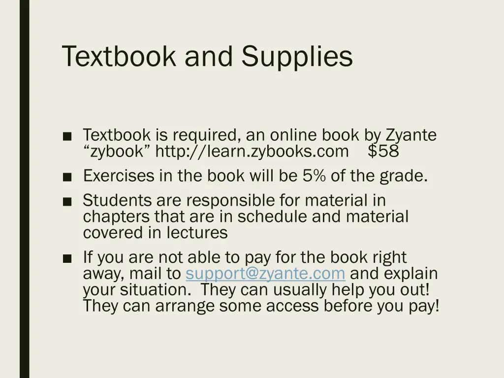 textbook and supplies