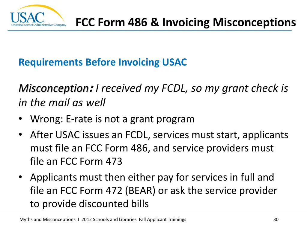 fcc form 486 invoicing misconceptions