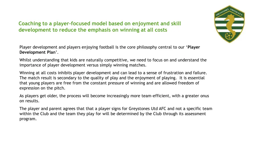 coaching to a player focused model based