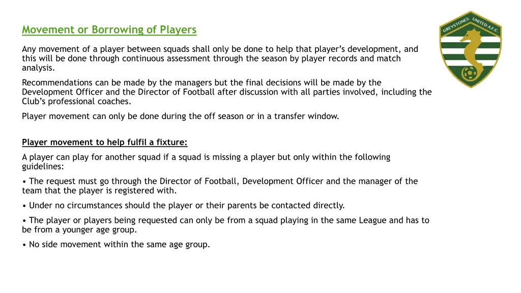 movement or borrowing of players