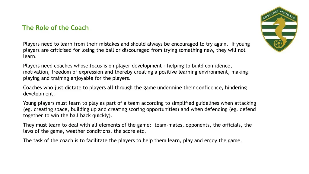 the role of the coach