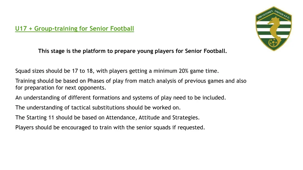 u17 group training for senior football