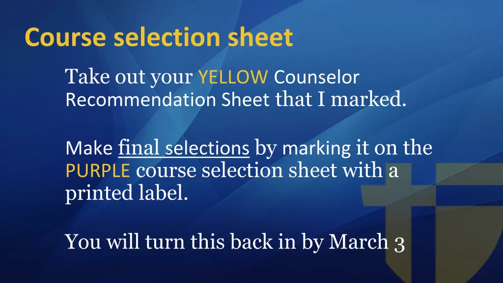 course selection sheet