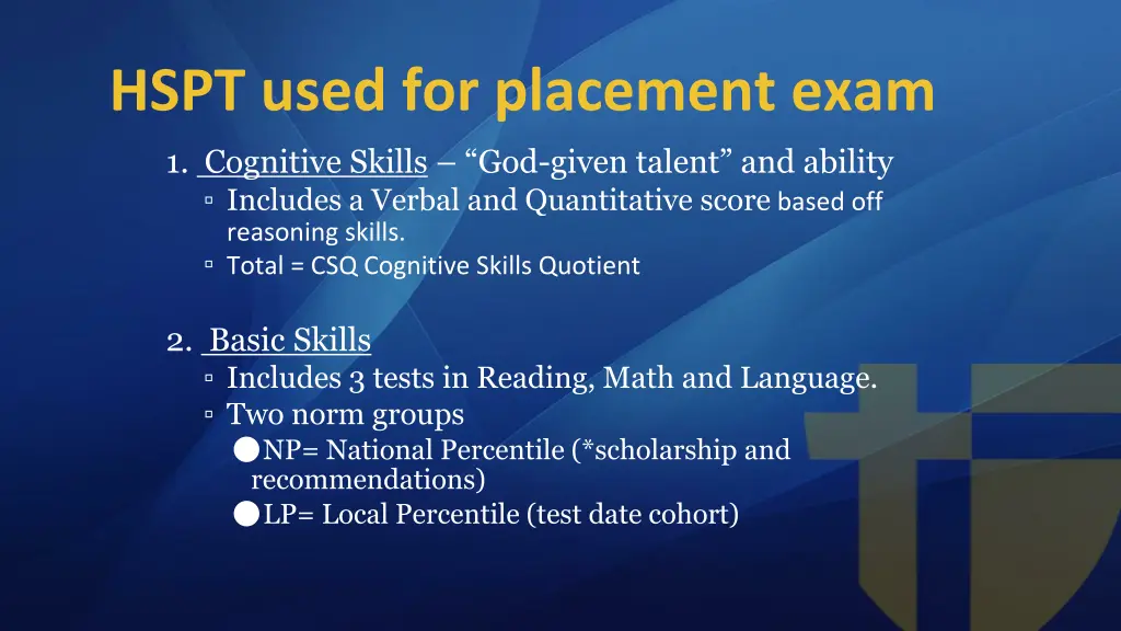 hspt used for placement exam