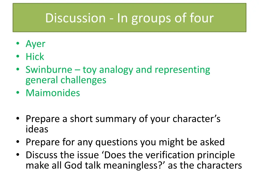 discussion in groups of four