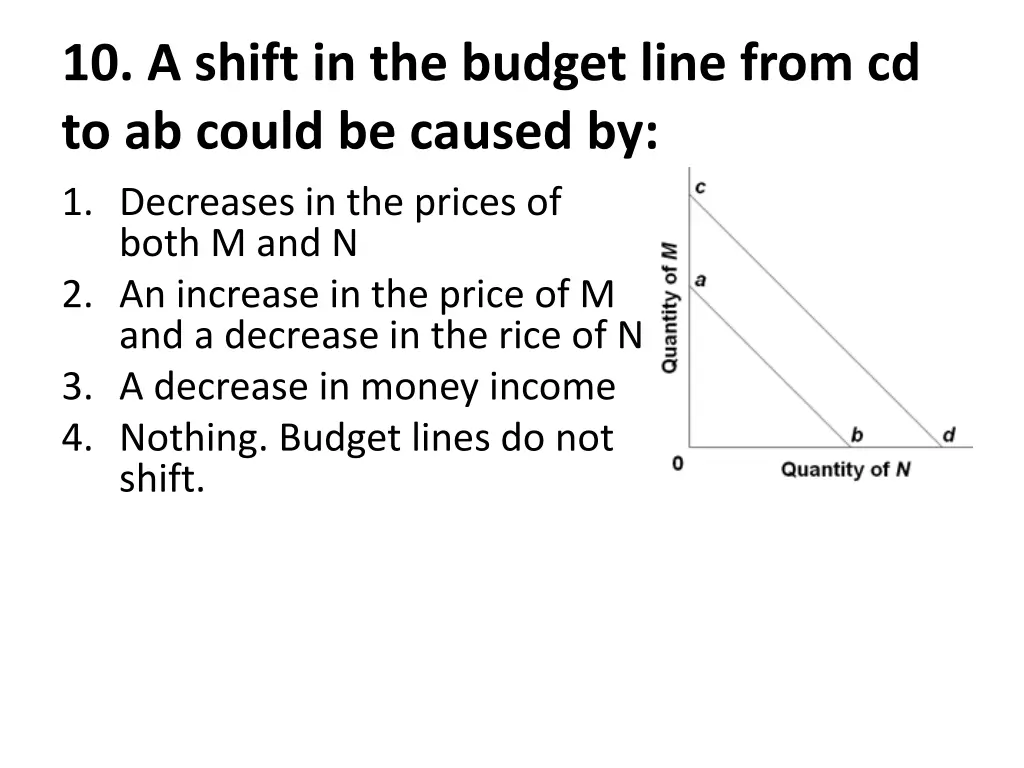 10 a shift in the budget line from cd to ab could