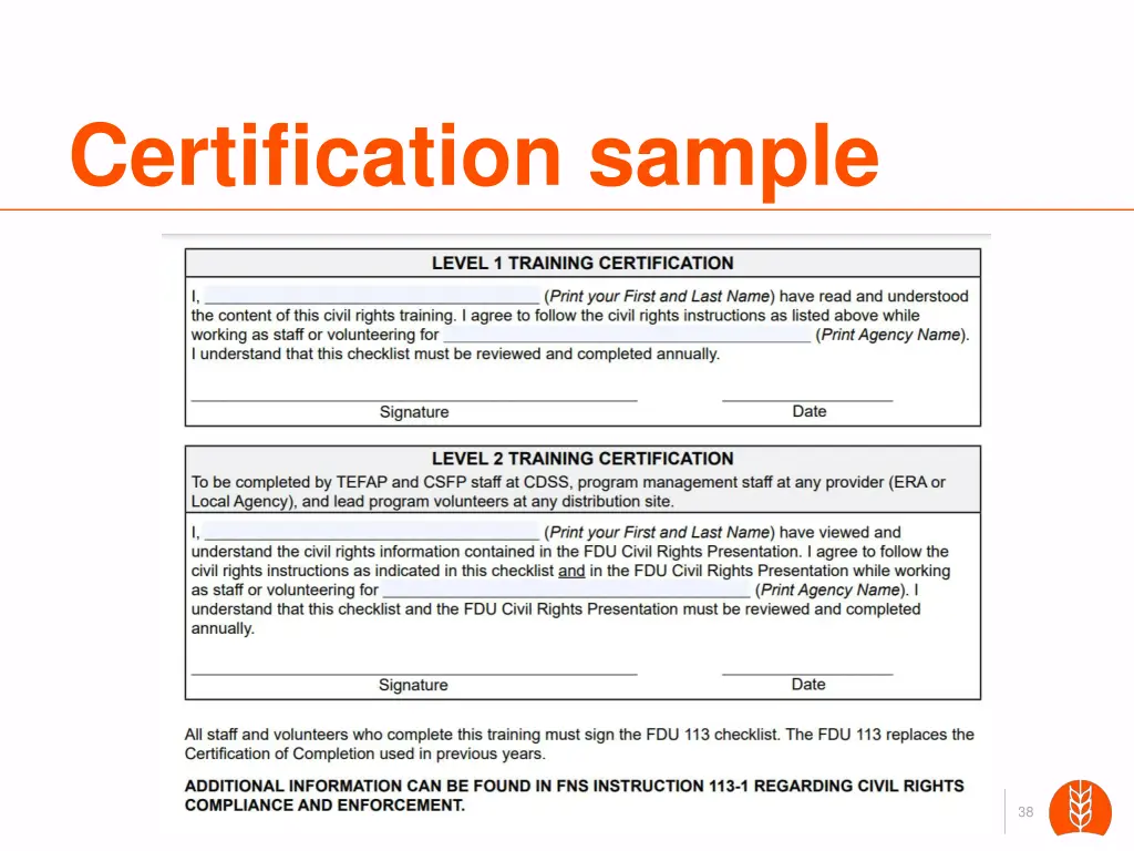 certification sample