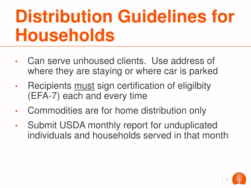 distribution guidelines for households