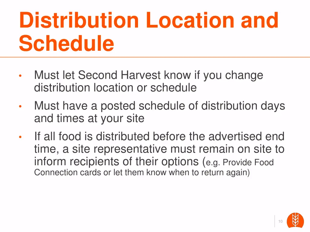 distribution location and schedule