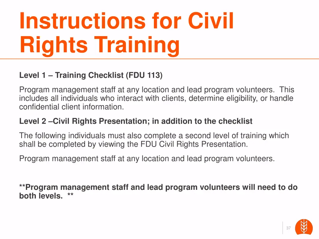 instructions for civil rights training