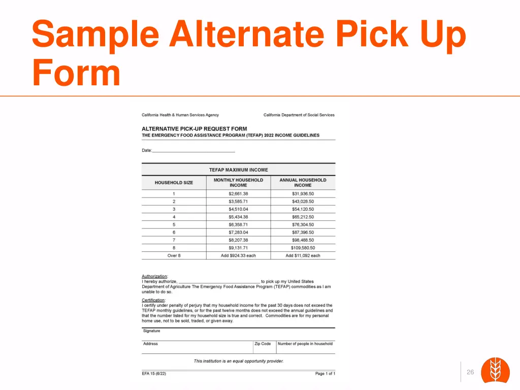 sample alternate pick up form