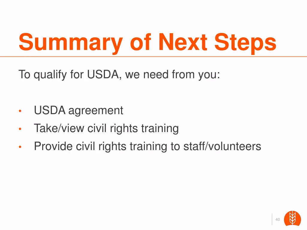 summary of next steps