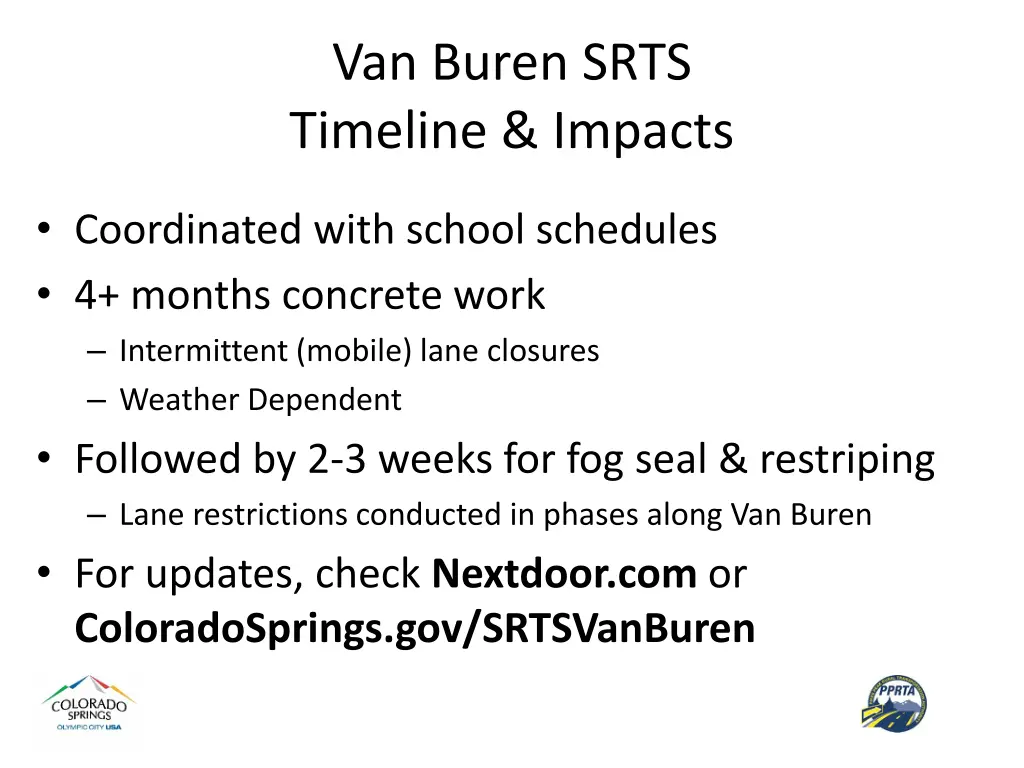 van buren srts timeline impacts