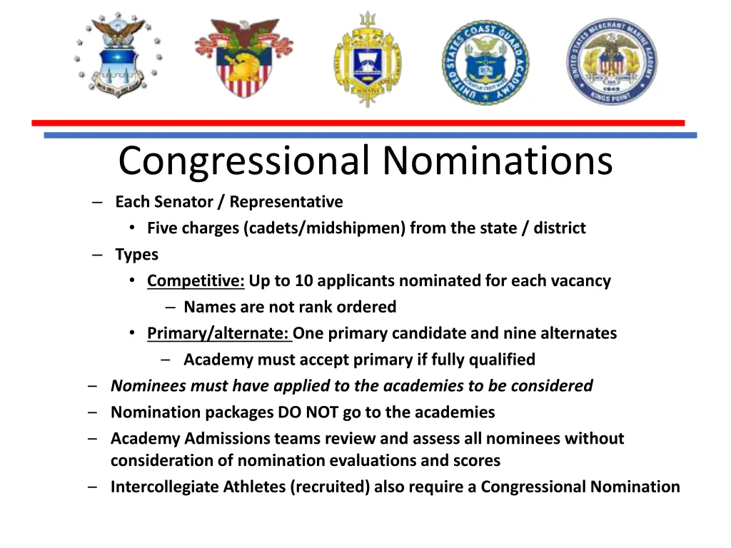 congressional nominations each senator