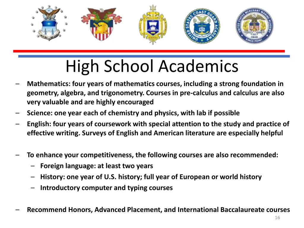 high school academics mathematics four years
