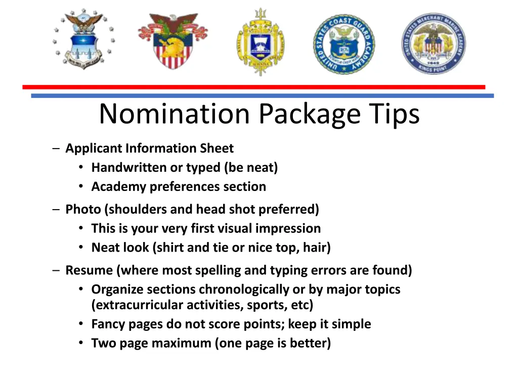 nomination package tips