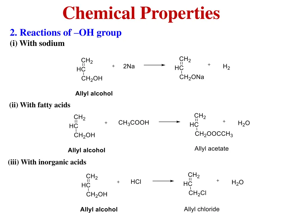 chemical properties 2 reactions of oh group