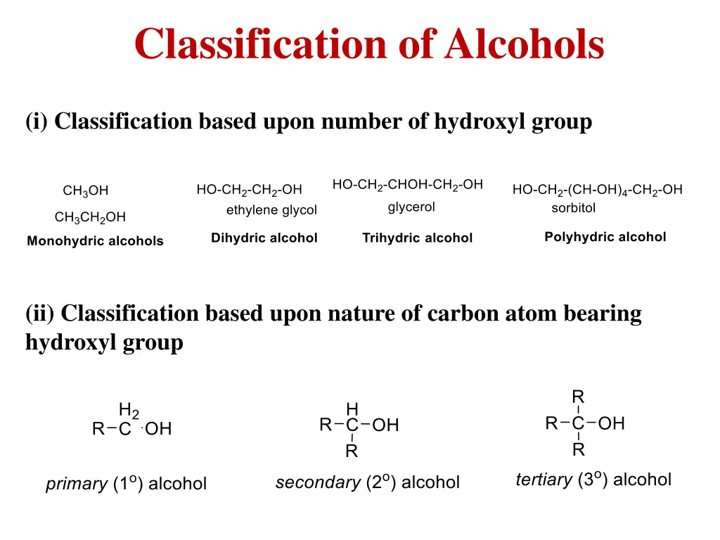 classification of alcohols