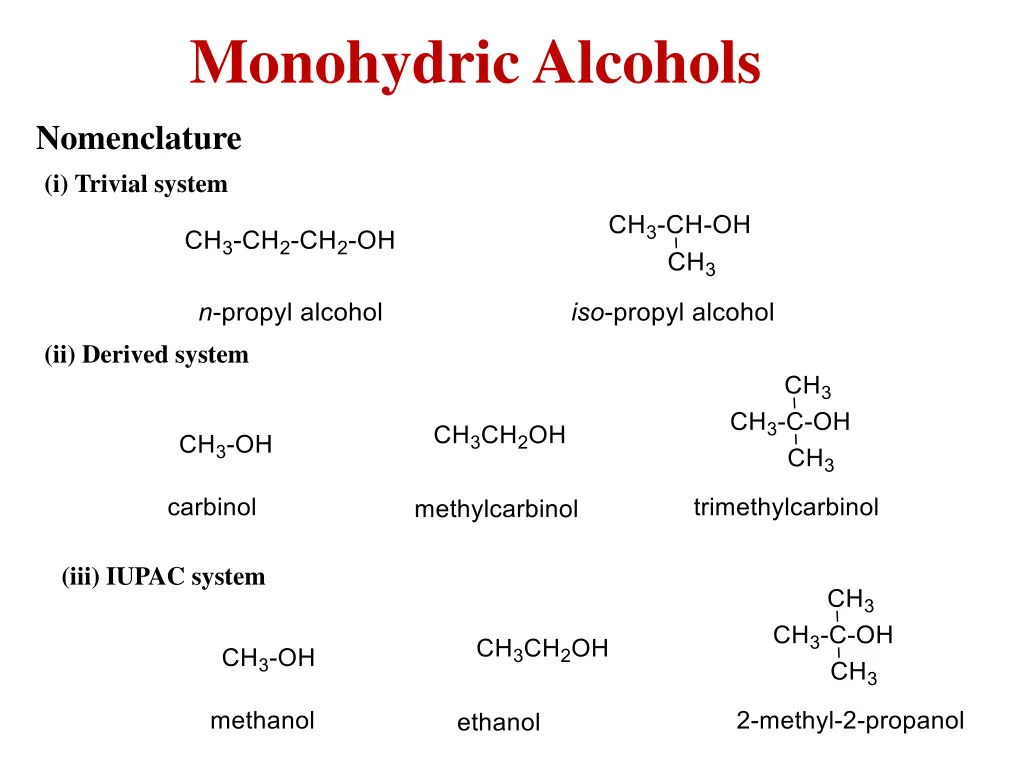 monohydric alcohols